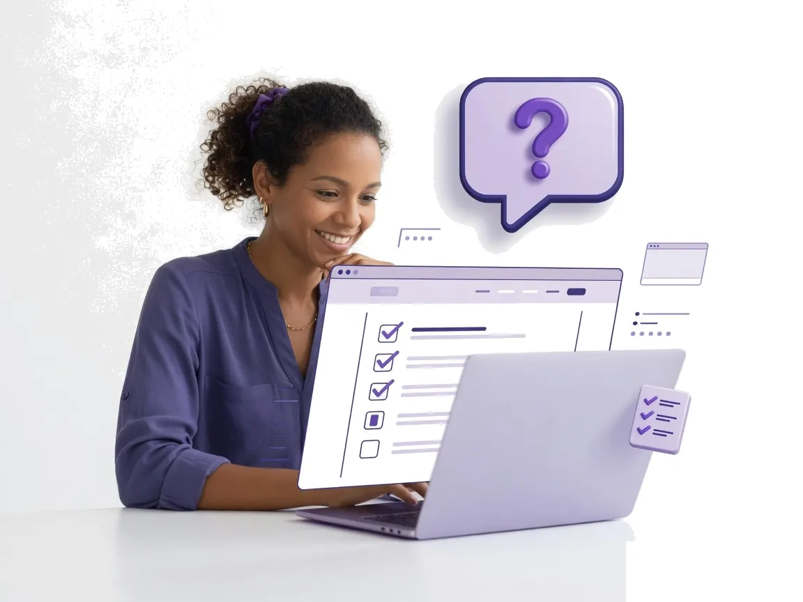 Business owner reviewing website questions